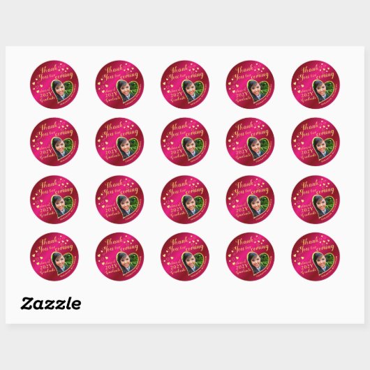 Bedankt Hot Pink en Gold 2025 Afstuderen Ronde Sticker (Vel)