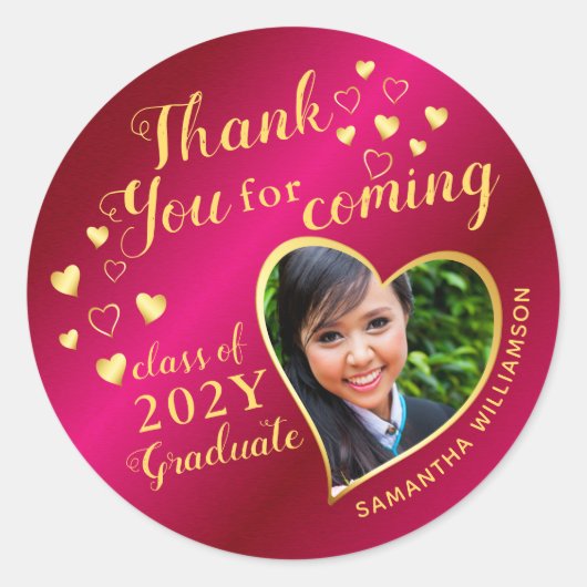 Bedankt Hot Pink en Gold 2025 Afstuderen Ronde Sticker (Voorkant)