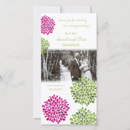 Bedankt Hot Pink & Green Blooms Trouwfoto (Voorkant)
