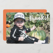 Bedankt! in eenvoudige witte tekst op douanefoto bedankkaart (Voorkant / Achterkant)