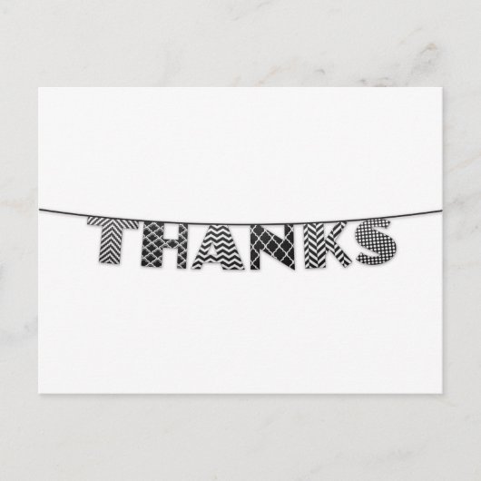 Bedankt in Patterned Bunting Zwart-wit Briefkaart (Voorkant)