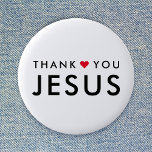 Bedankt Jezus | Modern Christelijk geloof Ronde Button 5,7 Cm<br><div class="desc">Eenvoudig,  stijlvol Christelijk "dank je Jezus" citeert kunstontwerp in een moderne,  minimalistische typografie in zwart-wit met een schattig rood hartontwerp. Dit trendy,  moderne geloof design is het perfecte geschenk of accessoire. #Christelijkste #religie #geloof #bible #jesus #bethelight</div>