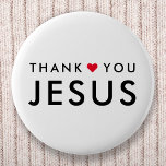 Bedankt Jezus | Modern Christelijk geloof Ronde Button 5,7 Cm<br><div class="desc">Eenvoudig,  stijlvol Christelijk "dank je Jezus" citeert kunstontwerp in een moderne,  minimalistische typografie in zwart-wit met een schattig rood hartontwerp. Dit trendy,  moderne geloof design is het perfecte geschenk of accessoire. #Christelijkste #religie #geloof #bible #jesus #bethelight</div>