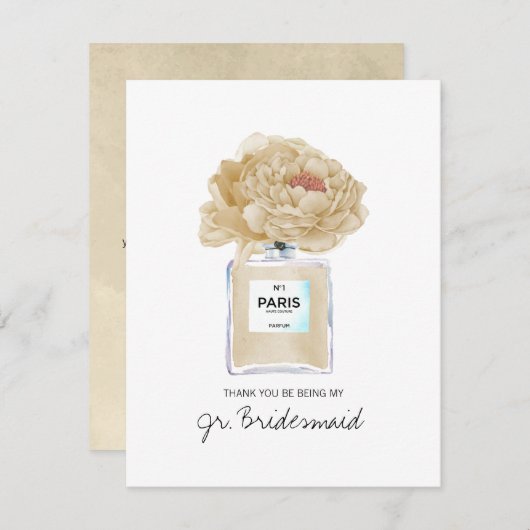 Bedankt Jr. Bridesmaid Champagne Peonies Kaart (Voorkant / Achterkant)