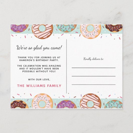 BEDANKT Kaart Blauw Iced Donuts Verjaardagsfeest (Achterkant)