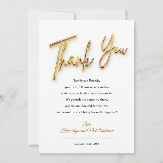 Bedankt kaart in 3d Gold Text Design (Voorkant)