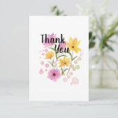 Bedankt kaart met gele en paarse bloemen (Staand voorkant)