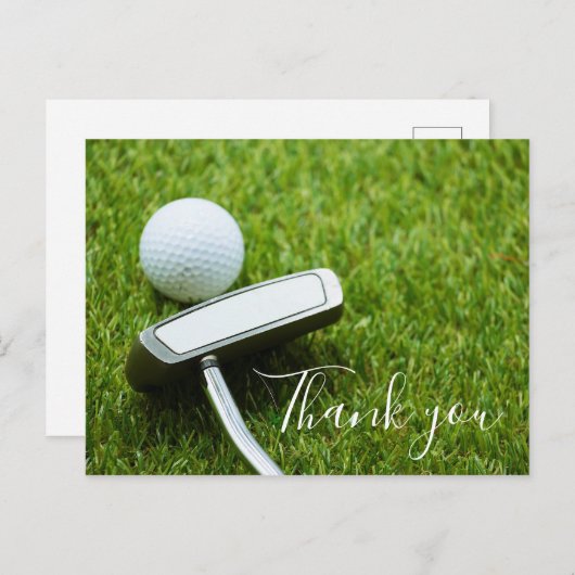 Bedankt kaart voor golfer met golfbal & Putter (Voorkant / Achterkant)