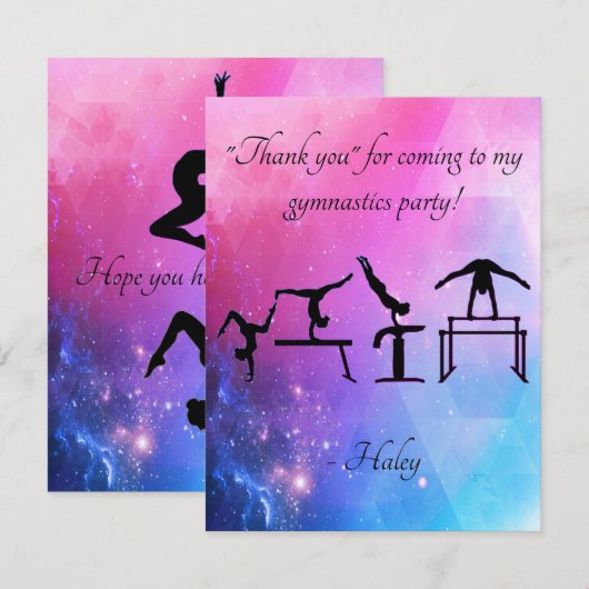 Bedankt kaart voor Gymnastiek Verjaardagsfeest (Voorkant / Achterkant)