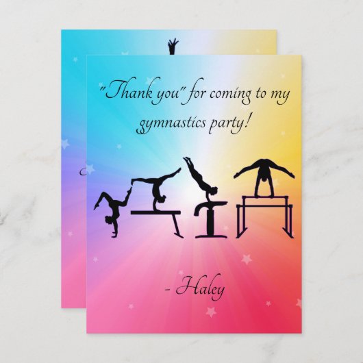 Bedankt kaart voor Gymnastiek Verjaardagsfeest (Voorkant / Achterkant)