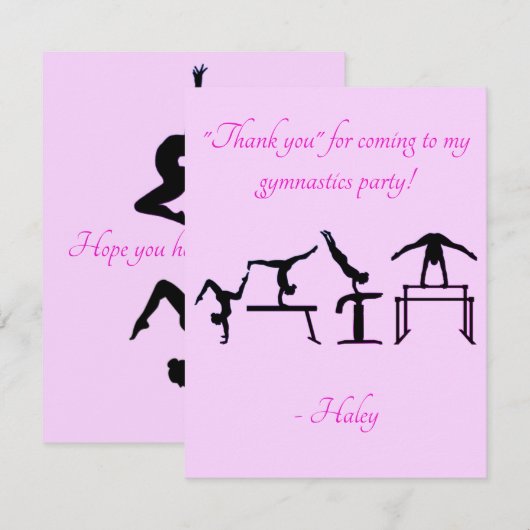 Bedankt kaart voor Gymnastiek Verjaardagsfeest (Voorkant / Achterkant)