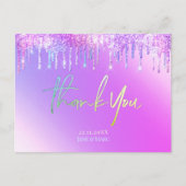 Bedankt kaarten holografische paarse glitter drupp (Voorkant)