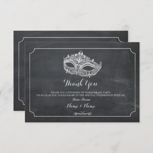 Bedankt Kaarten Masquerade Mask Party Zilver (Voorkant / Achterkant)
