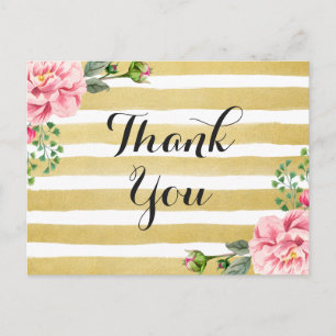 Bedankt kalligrafie script Floral Gold Stripes Briefkaart