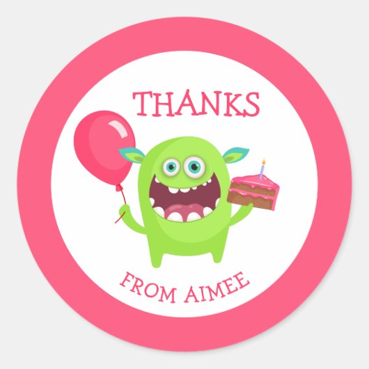Bedankt Kleine Monster Partij Ronde Sticker (Voorkant)