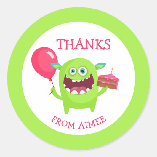 Bedankt Kleine Monster Partij Ronde Sticker (Voorkant)