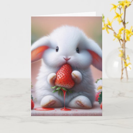 Bedankt konijn met aardbei kaart (Gele Bloem)