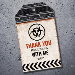 Bedankt label met metalen raster en klinknagels cadeaulabel