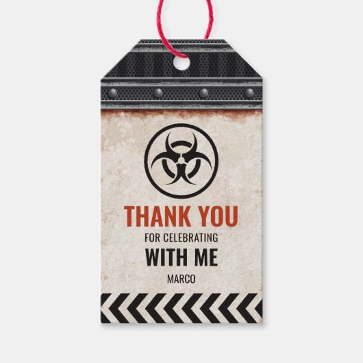 Bedankt label met metalen rooster en klinknagels cadeaulabel (Voorkant)