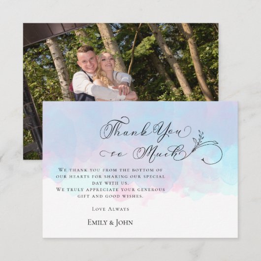 Bedankt Leaf Script Foto Pastel Waterverf Bruiloft (Voorkant / Achterkant)