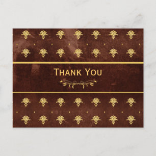 Bedankt lederen bruin en gouden damast briefkaart