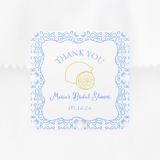 Bedankt Lemon Blue Tegels Custom Vrijgezellenfeest Vierkante Sticker