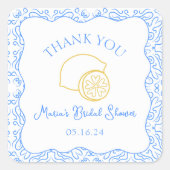 Bedankt Lemon Blue Tegels Custom Vrijgezellenfeest Vierkante Sticker (Voorkant)