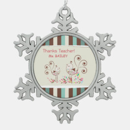 Bedankt leraar, griezelaar tin sneeuwvlok ornament