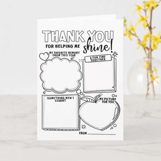 Bedankt leraar kleurcadeau kaart (Gele Bloem)