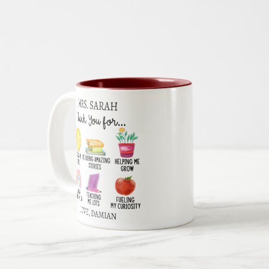 Bedankt Leraar Waardering Gift van Studenten Tweekleurige Koffiemok (Voorkant links)