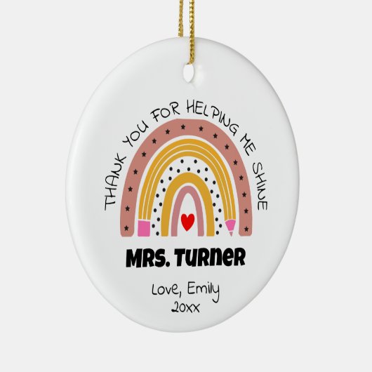 Bedankt Leraar Waardering Rainbow Custom Name Keramisch Ornament (Rechts)