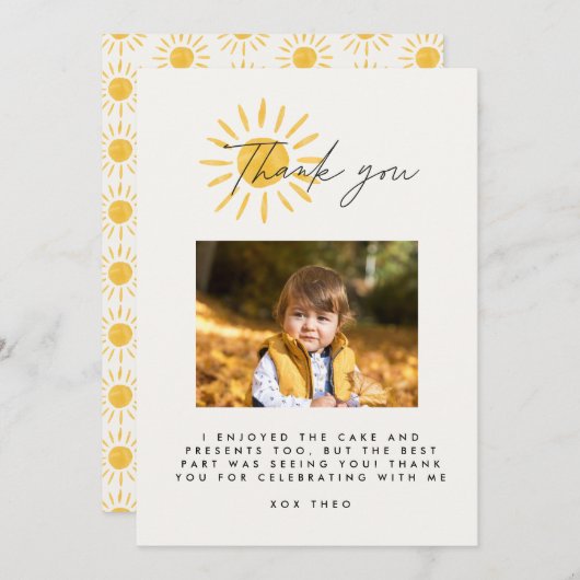 Bedankt leuke foto waterverf zon verjaardag (Voorkant / Achterkant)