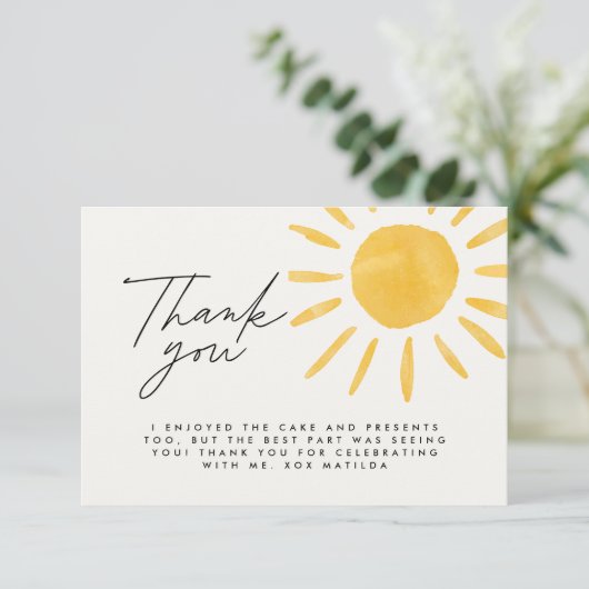 Bedankt leuke leuke waterverf zon verjaardag (Staand voorkant)