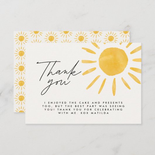 Bedankt leuke leuke waterverf zon verjaardag (Voorkant / Achterkant)