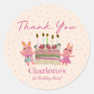 Bedankt lieve konijntjes kids verjaardagsfeestje r ronde sticker