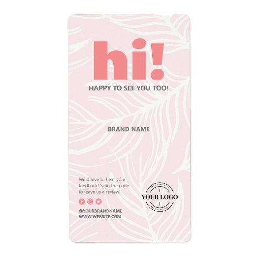 Bedankt Logo Blush Roze Witte Bladeren Doos Stempe Etiket (Voorkant)