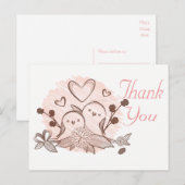 Bedankt Lovebirds Pink & Brown Wedding Love Briefkaart (Voorkant / Achterkant)