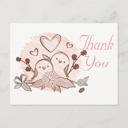 Bedankt Lovebirds Pink & Brown Wedding Love Briefkaart (Voorkant)