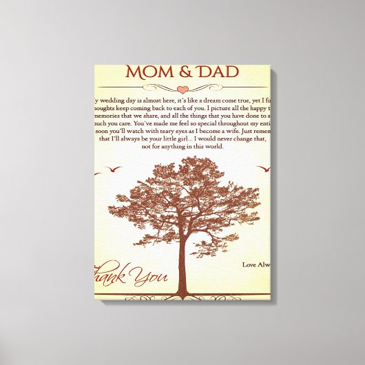 Bedankt mam en pap Gift, moeder/Vaderdag cadeau Canvas Afdruk (Voorkant)
