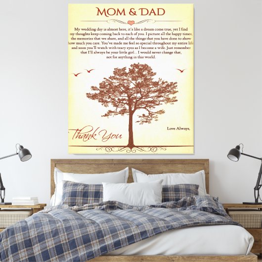 Bedankt mam en pap Gift, moeder/Vaderdag cadeau Canvas Afdruk (Insitu (Slaapkamer))