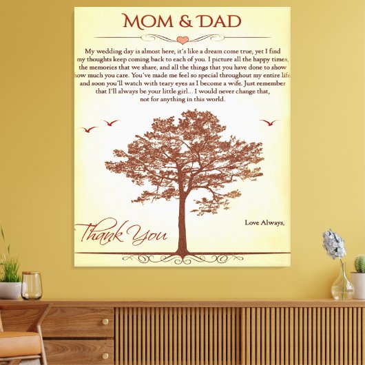 Bedankt mam en pap Gift, moeder/Vaderdag cadeau Canvas Afdruk (Insitu (Woonkamer))