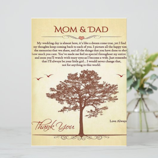 Bedankt mam en pap Gift, moeder/Vaderdag cadeau Menu (Staand voorkant)