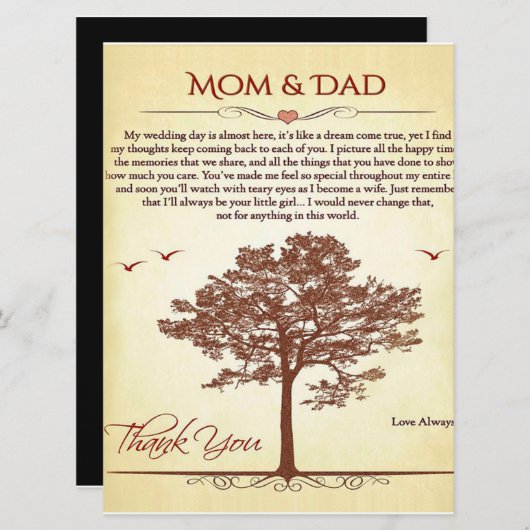 Bedankt mam en pap Gift, moeder/Vaderdag cadeau Menu (Voorkant / Achterkant)