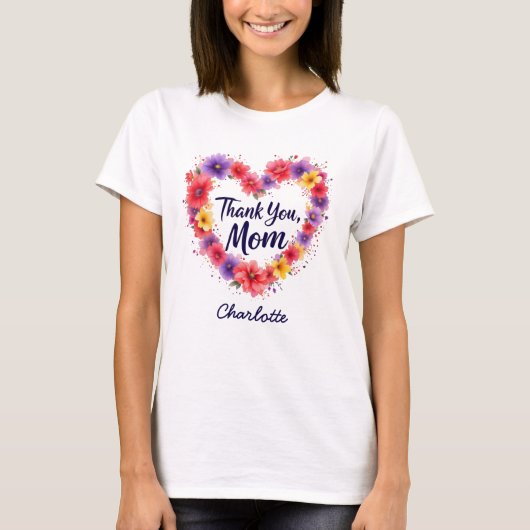 Bedankt mam | Gepersonaliseerde Bloemen Moederdag T-shirt (Voorkant)