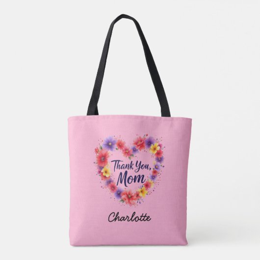 Bedankt mam | Gepersonaliseerde Bloemen Moederdag Tote Bag (Achterkant)