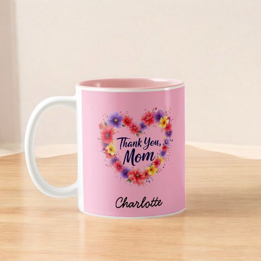 Bedankt mam | Gepersonaliseerde Bloemen Moederdag Tweekleurige Koffiemok