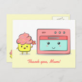 Bedankt mama - Schattigee cupcake en roze oven Briefkaart (Voorkant / Achterkant)