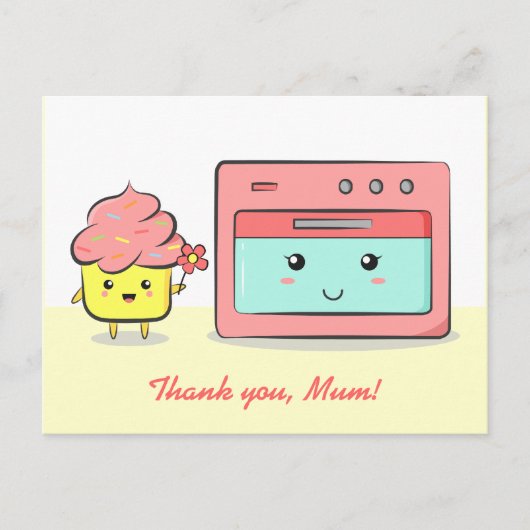 Bedankt mama - Schattigee cupcake en roze oven Briefkaart (Voorkant)