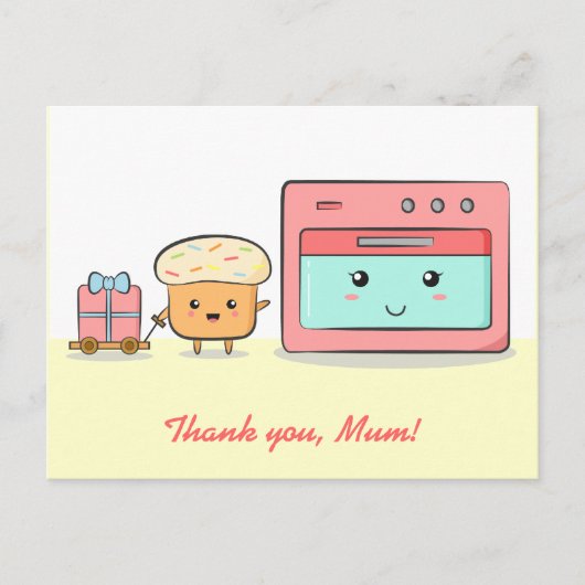 Bedankt mama - Schattigee cupcake en roze oven Briefkaart (Voorkant)