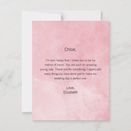 Bedankt Matron van Honor Pink Peony Perfume Kaart (Achterkant)